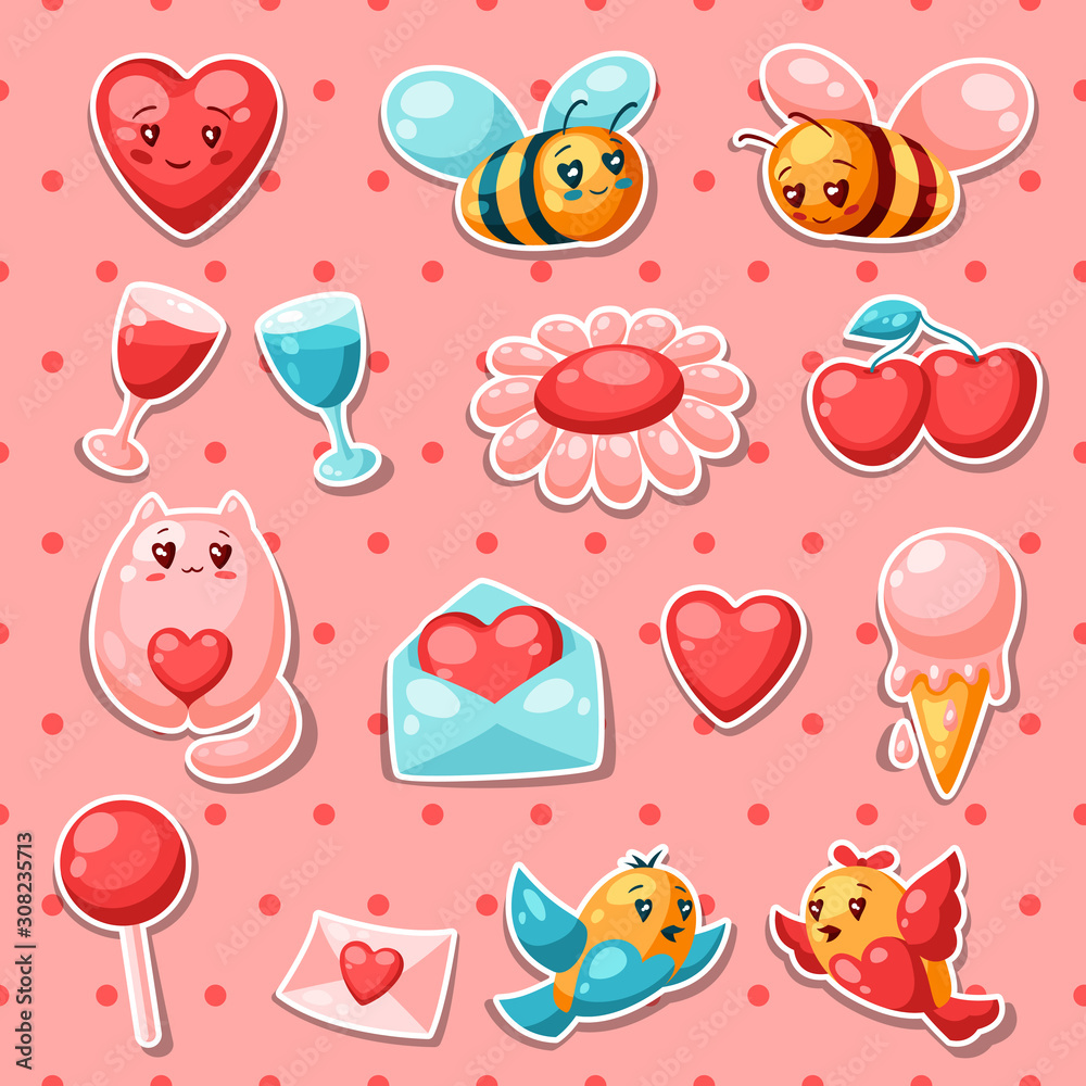 Happy Valentine Day set of stickers. Happy Valentine Day set of stickers.