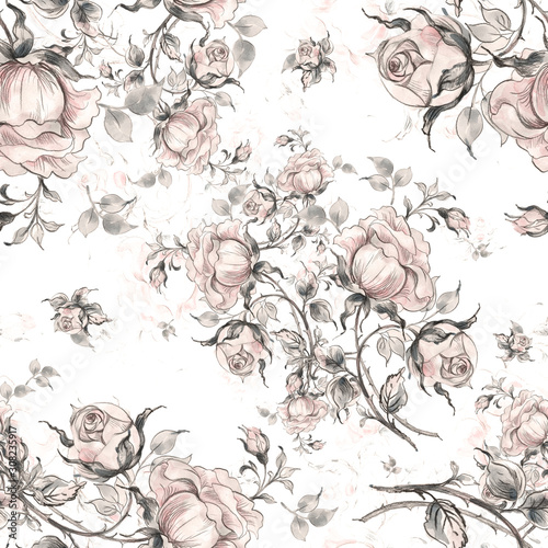  Seamless pattern of vintage roses 
