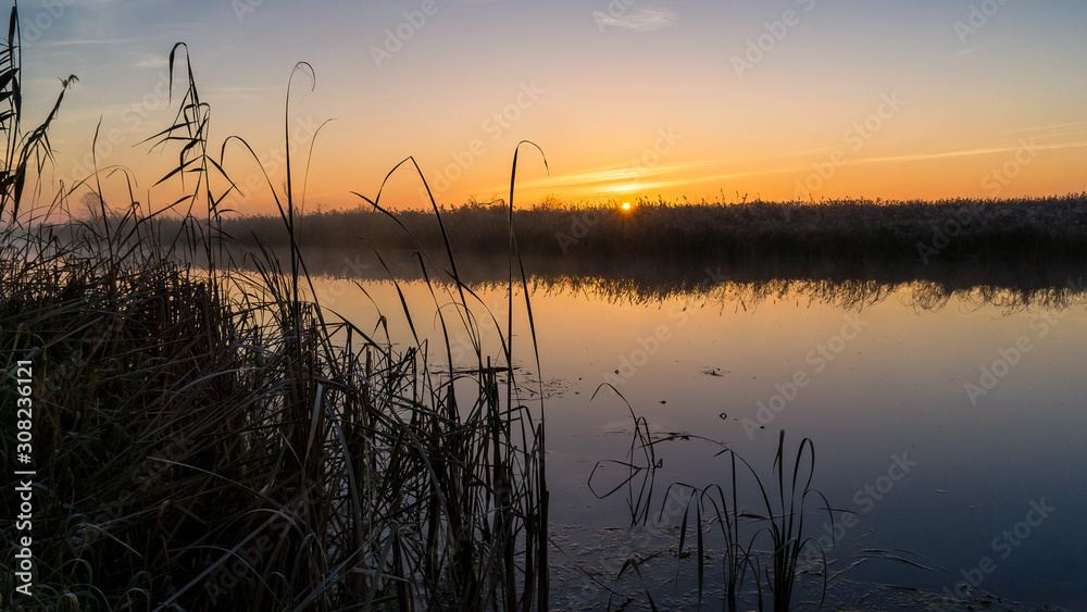 Mgły i szron o poranku, Rzeka Narew, Narwiański Park Narodowy, Podlasie, Polska Mgły i szron o poranku, Rzeka Narew, Narwiański Park Narodowy, Podlasie, Polska