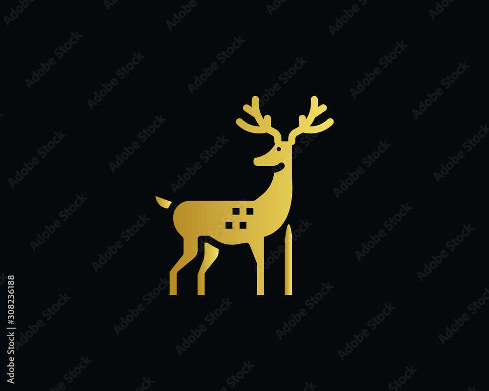 Christmas deer (elk), Gold silhouette on Black background, vector isolated Christmas card Christmas deer (elk), Gold silhouette on Black background, vector isolated Christmas card