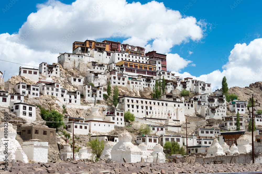 Ladakh, India - Jun 27 2019 - Thikse Monastery (Thikse  Gompa) in Ladakh, Jammu and Kashmir, India. The Monastery was originally built in 15th century and is the largest gompa in central Ladakh.