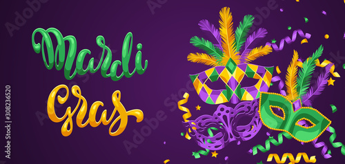 Mardi Gras party greeting or invitation card. © incomible