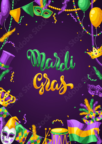 Mardi Gras party greeting or invitation card.