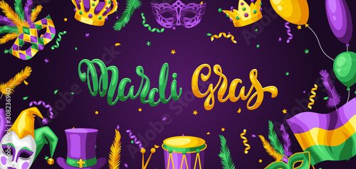 Mardi Gras party greeting or invitation card.