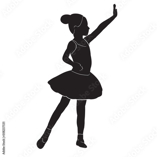 isolated, silhouette of a girl who dances, ballerina, tutu skirt