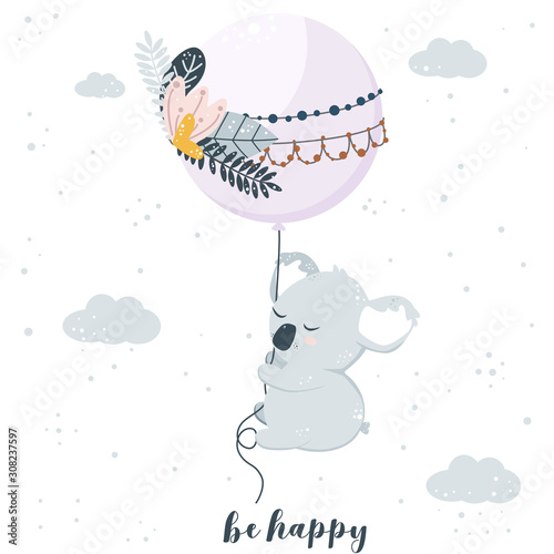 Photography poster with koala and balloon - vector illustration, eps