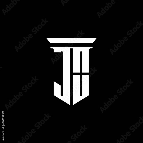 JO monogram logo with emblem style isolated on black background