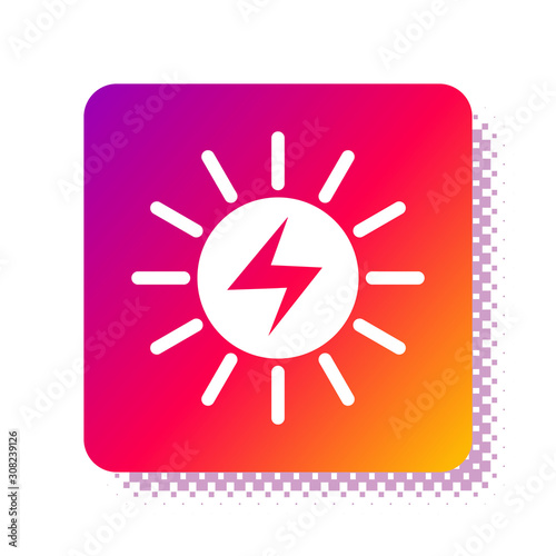 White Solar energy panel icon isolated on white background. Square color button. Vector Illustration