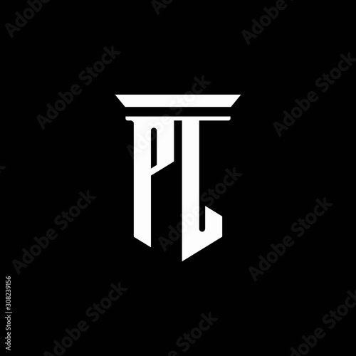 PL monogram logo with emblem style isolated on black background