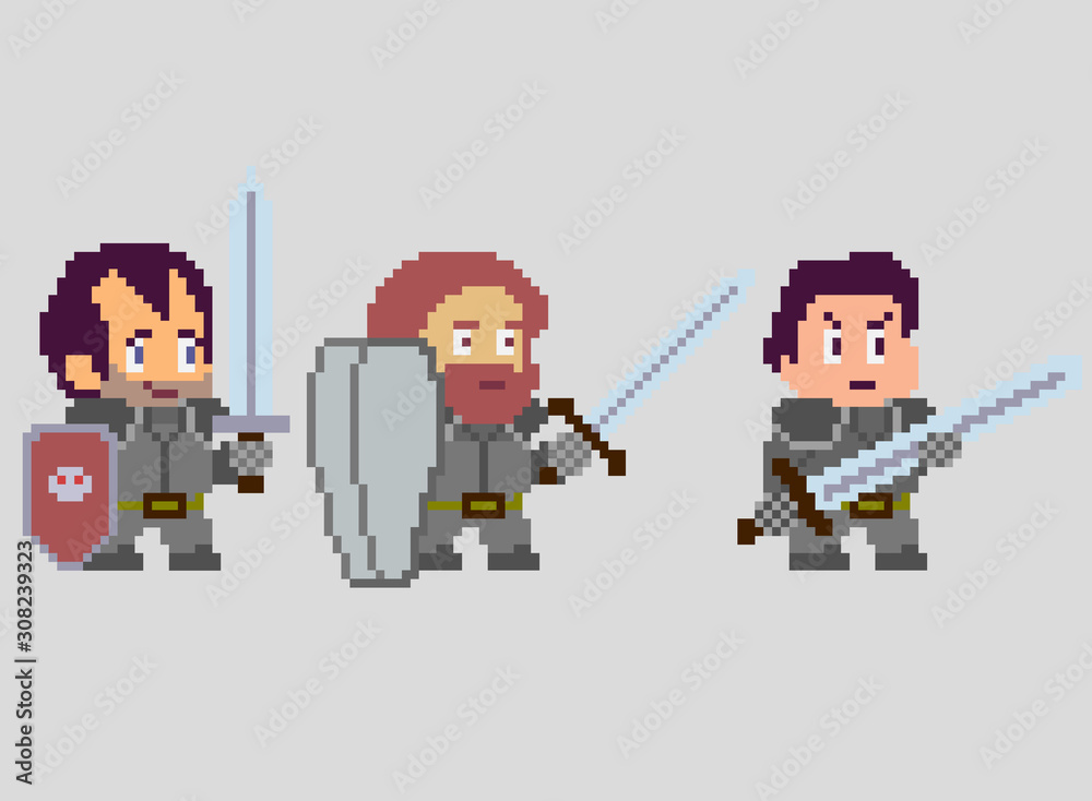 Set of pixel characters in art style Set of pixel characters in art style