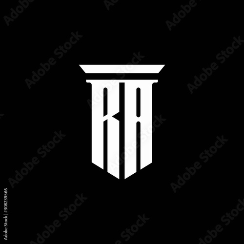 RA monogram logo with emblem style isolated on black background