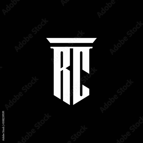 RC monogram logo with emblem style isolated on black background
