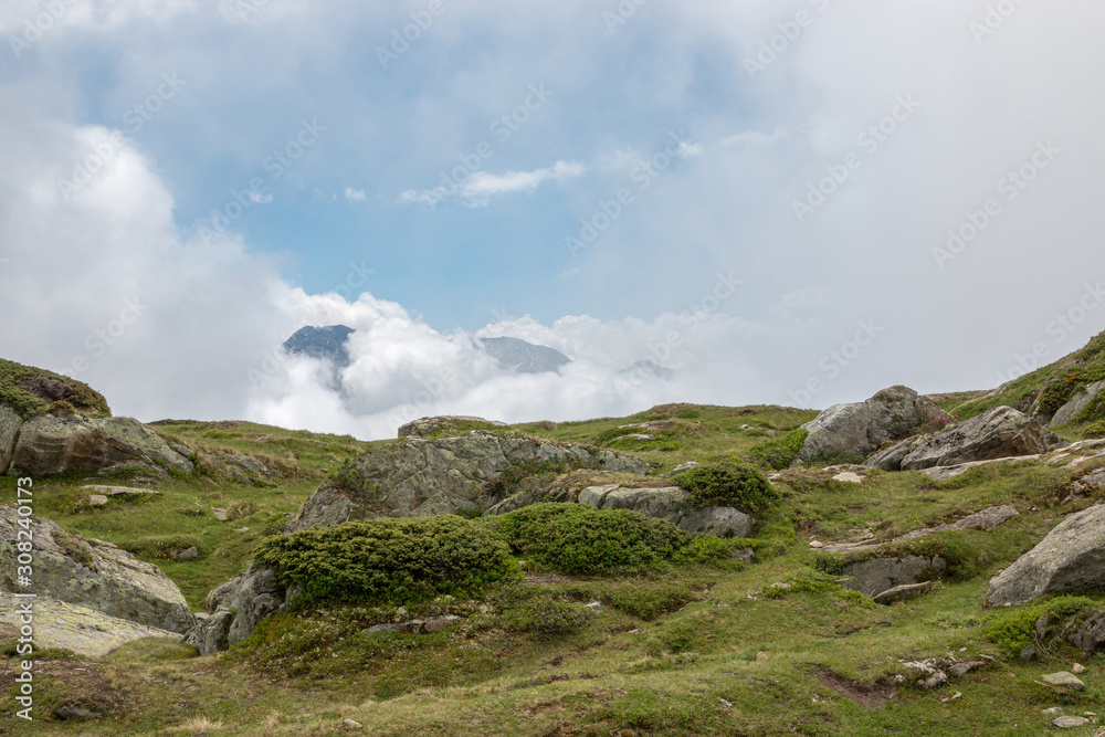 Panorama of mountains scene, walk through the great Aletsch Glacier