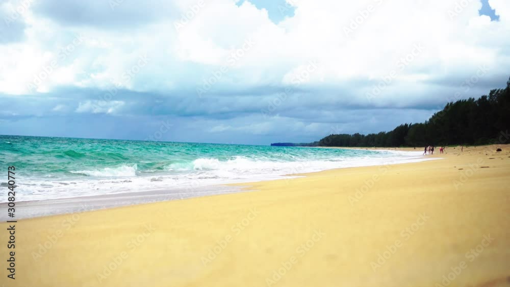 4K video Summer clean beach and sand relaxation with bokeh sun light and blue sky. 4K video Summer clean beach and sand relaxation with bokeh sun light and blue sky.