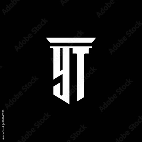 YT monogram logo with emblem style isolated on black background