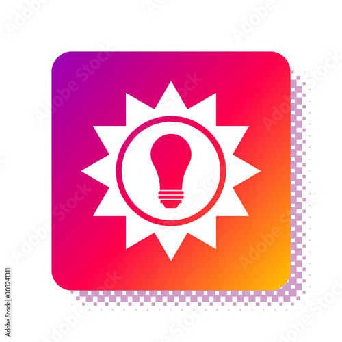 White Solar energy panel icon isolated on white background. Sun and light bulb. Square color button. Vector Illustration