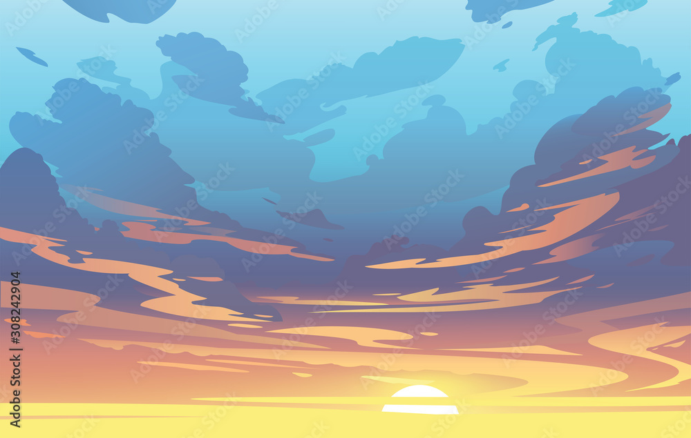 Naklejka premium Vector evening sky clouds. Sunset. Background design