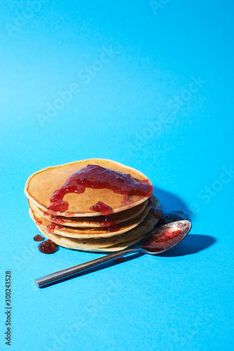 pancakes with strawberry jam