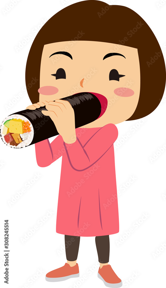 恵方巻きを食べる女の子