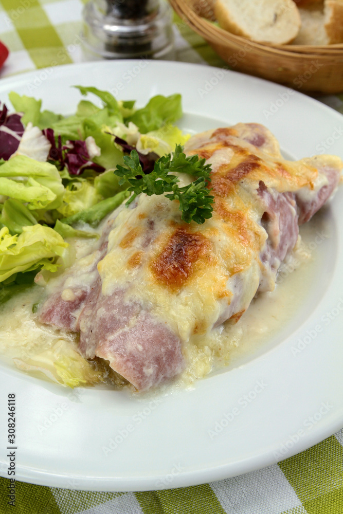 plate of endives with ham plate of endives with ham