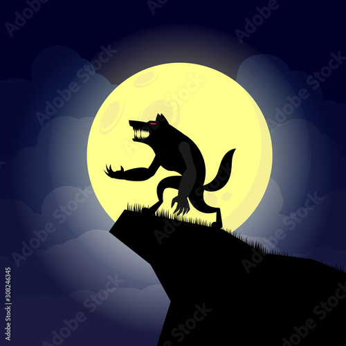 Night scene of howling werewolf