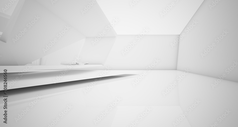 Fototapeta premium Abstract architectural white interior of a minimalist house with swimming pool. 3D illustration and rendering.