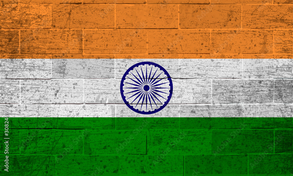 Flag of India on old brick wall background