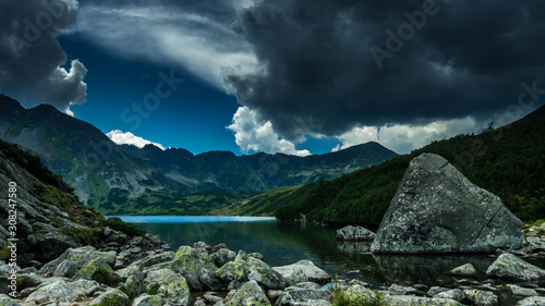 5 lakes valley in Tatra Mountains, Poland. Landscape with lakes and ridges in Poland side of Tatry massif