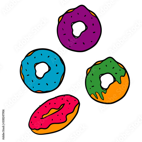 doodle donut illustration with hand drawn style isolated on white background