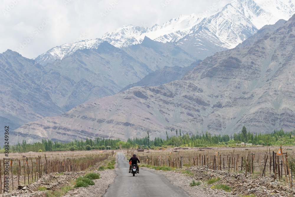 Ladakh, India - Jul 10 2019 - Beautiful scenic view from Between Matho Village and Shey Village in Ladakh, Jammu and Kashmir, India.