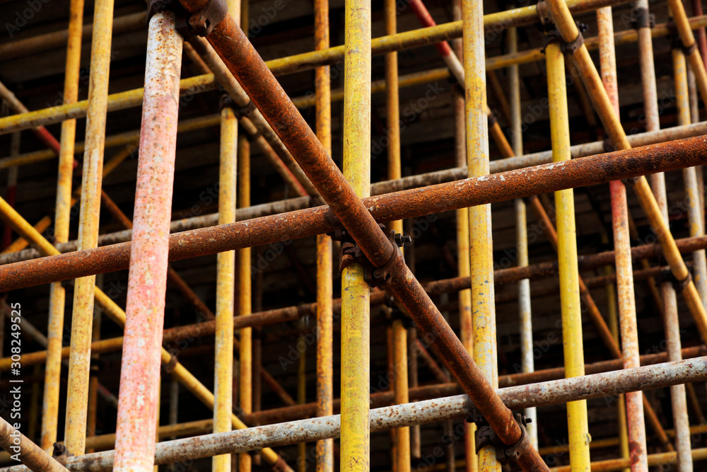 Scaffolding steel pipe at a construction site Scaffolding steel pipe at a construction site