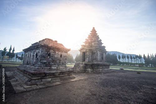 the beauty of the dieng temple at sunrise