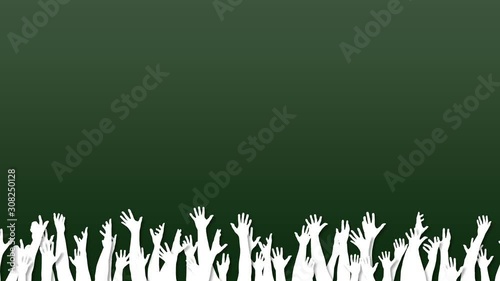 Many hands on green background