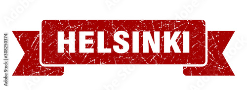 Helsinki ribbon. Red Helsinki grunge band sign