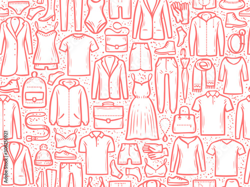 Fashion background seamless. Clothes, pattern vector illustration
