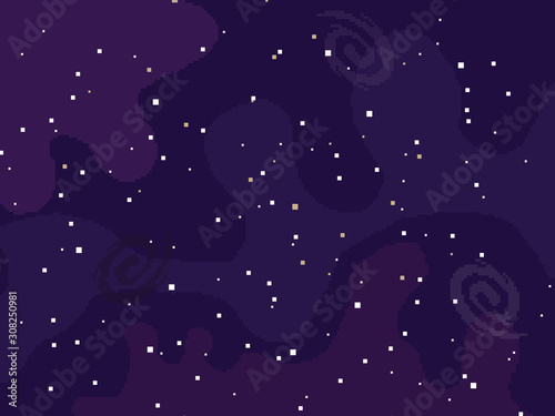 Starry space vector background. Pixel art. 8 bit.  Stars.