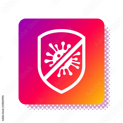 White Stop virus, bacteria, germs and microbe icon isolated on white background. Antibacterial and antiviral defence, protection infection. Square color button. Vector Illustration