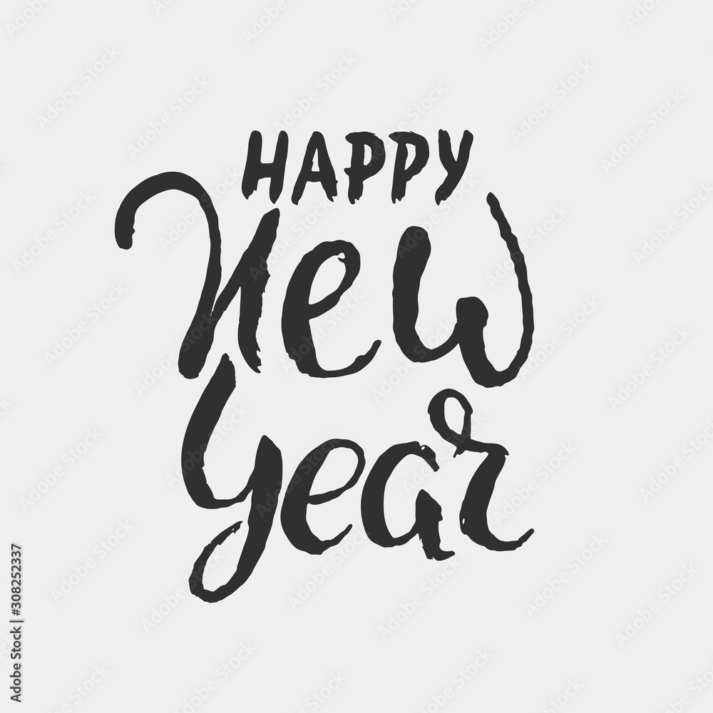 Happy New Year Calligraphic inscription made in black on a light background. Graphic resources. Brush strokes. Insulation object. Vector illustration. Happy New Year Calligraphic inscription made in black on a light background. Graphic resources. Brush strokes. Insulation object. Vector illustration.