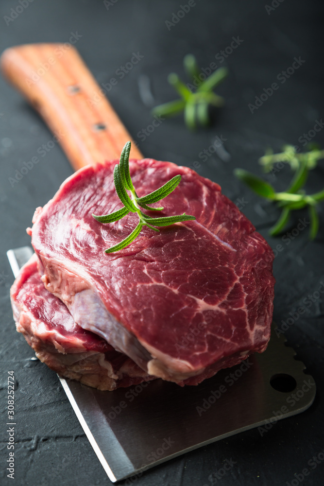 Raw Black Angus Beef Steak with Rosemary