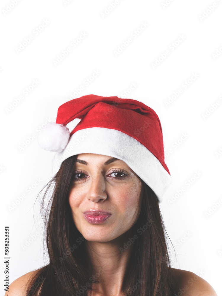 Smiling woman with hat of Santa Claus Smiling woman with hat of Santa Claus