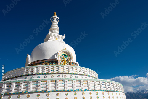 Ladakh, India - Jul 09 2019 - Shanti Stupa in Leh, Ladakh, Jammu and Kashmir, India.