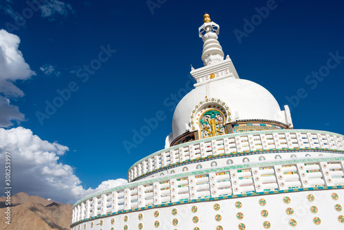 Ladakh, India - Jul 09 2019 - Shanti Stupa in Leh, Ladakh, Jammu and Kashmir, India.