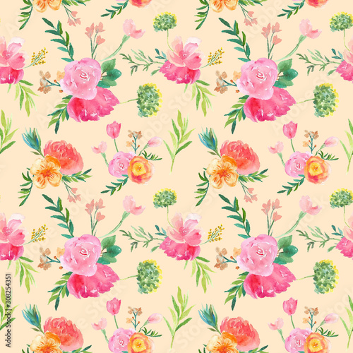 vintage botanical floral watercolor seamless pattern