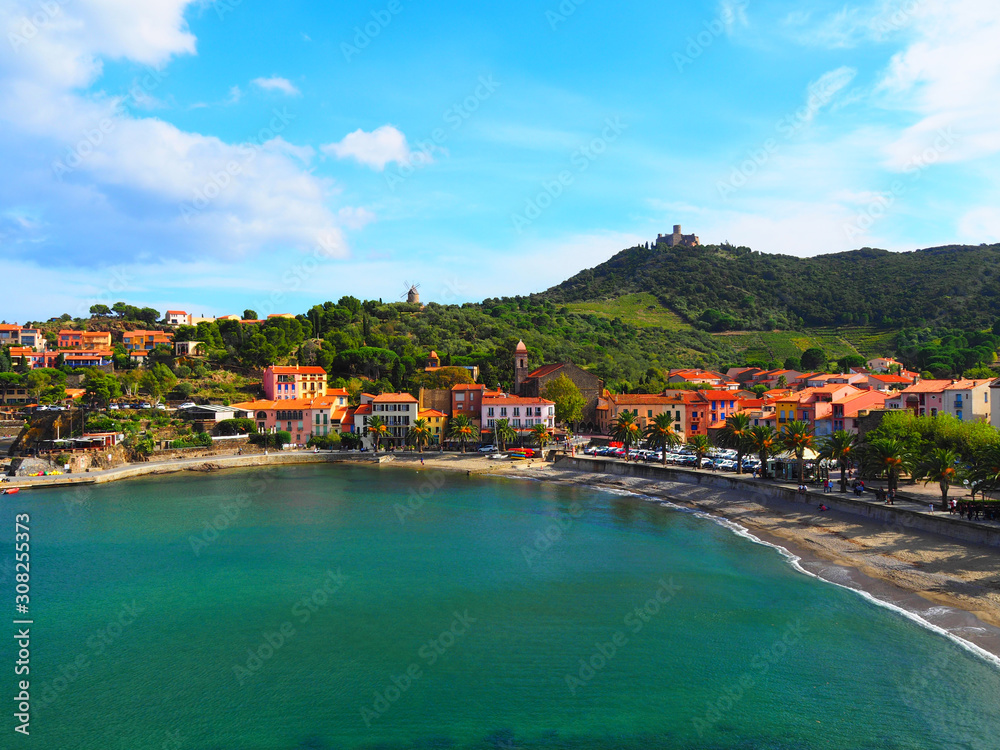 Landscape of the city and the coast in Collioure, France