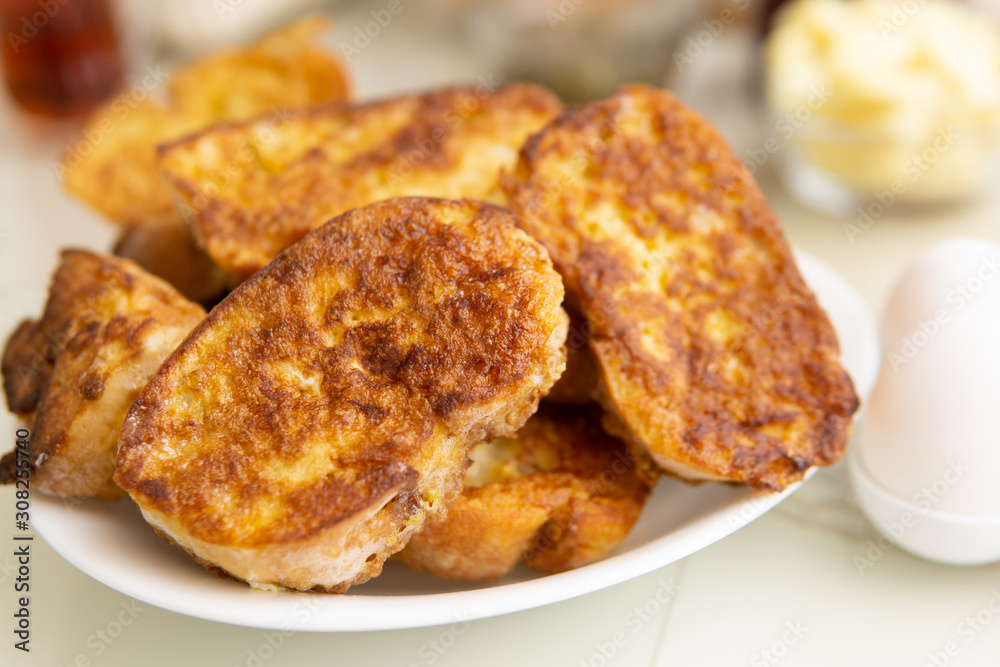 prepared egg French toast for breakfast prepared egg French toast for breakfast