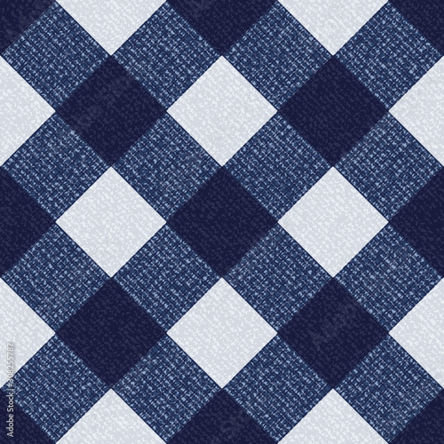 Blue Jeans Gingham Seamless Pattern. Traditional Buffalo Check Plaid Pattern. Indigo Denim Vector Tablecloth Tartan Plaid Background. 