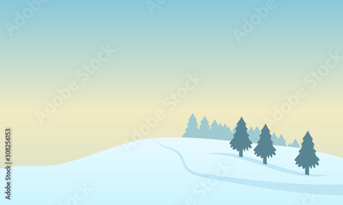 Winter solstice landscape over a snowy hill, vector art illustration.