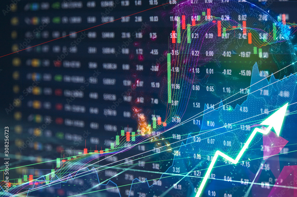 Stock market digital graph chart on LED display concept. A large display of daily stock market price and quotation. Indicator financial forex trade education background. Stock market digital graph chart on LED display concept. A large display of daily stock market price and quotation. Indicator financial forex trade education background.