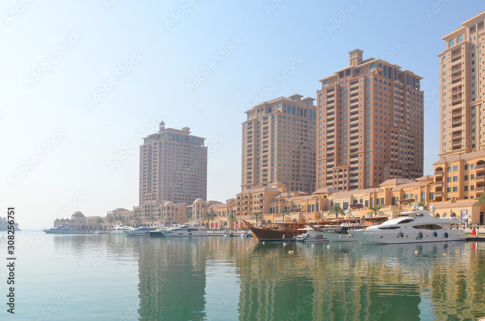 Harbour and architecture, The Pearl, Doha, Qatar, Middle East