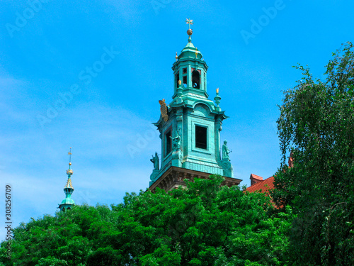 Krakow, Poland. The spire of the Clock Tower of the Wawel castle.  photo